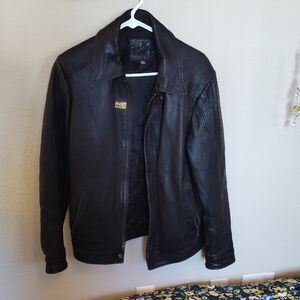 Black Leather Jacket/ Harley Davidson Pin
